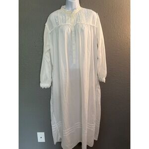 Eileen West White Cotton Lace Long Nightgown SZ L Lace Victorian Cottagecore